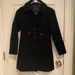 Girls Black Wool Trench Jacket.  Size 7/8. Good Condition. Smoke Free Home.